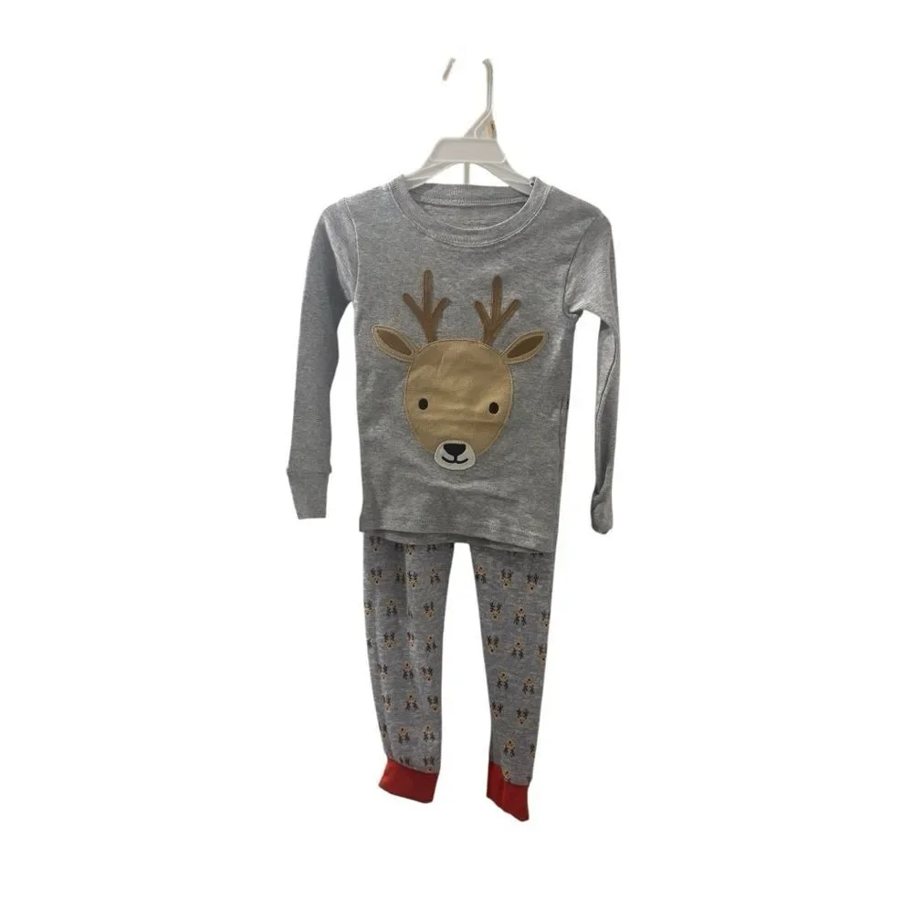 Kids Reindeer Holiday Pajama Set – Gray Long Sleeve Top & Pants (NWT)